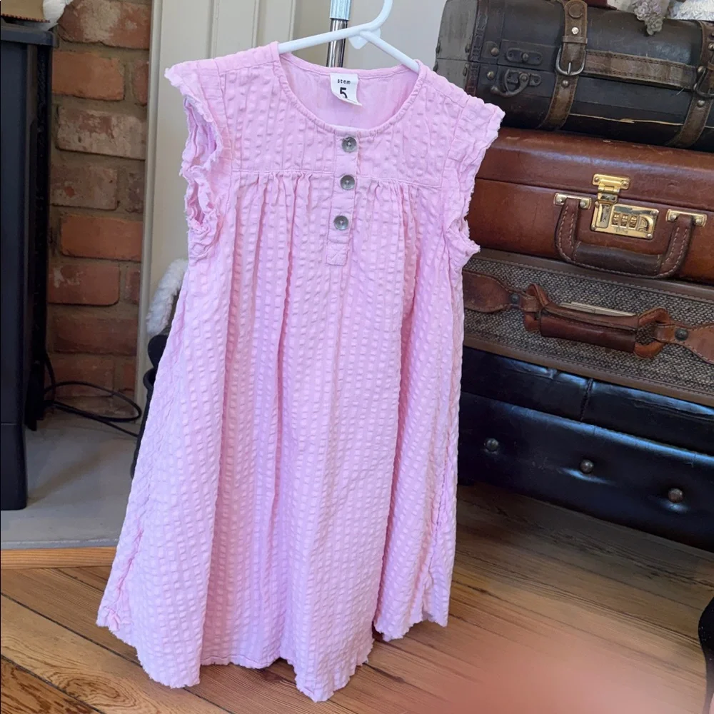 Pink textured seersucker dress is from the brand stem.Size 5
